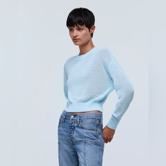 Madewell NWT Sheer Loose Knit Crewneck Sweater Size Small in Clarity (Blue) - Picture 1 of 10